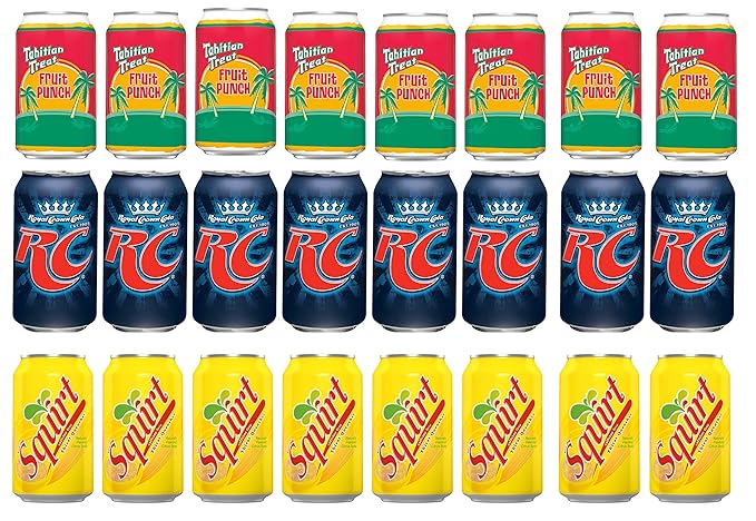 LUV-BOX Variety Soda pack  pack of 24  12 fl oz  TAHITIAN TREAT FRUIT PUNCH SODARC COLA  SQUIRT GRAPEFRUIT SODA