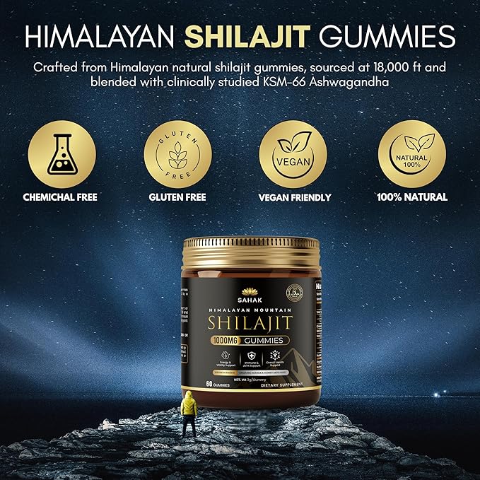 SAHAK Shilajit Gummies Himalayan Strength &amp Energy Support for Men &amp Women with KSM-66 Ashwagandha Manuka Honey MGO &amp 85+ Minerals – Lab Tested Sugar-Free Vitality &amp Focus Formula