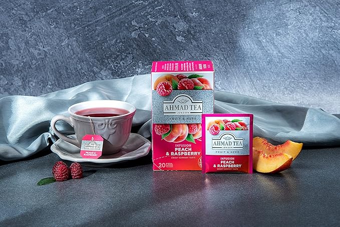 Ahmad Tea Infusions Peach and Raspberry Teabags 20 ct (Pack of 6) - Decaffeinated &amp Sugar-Free
