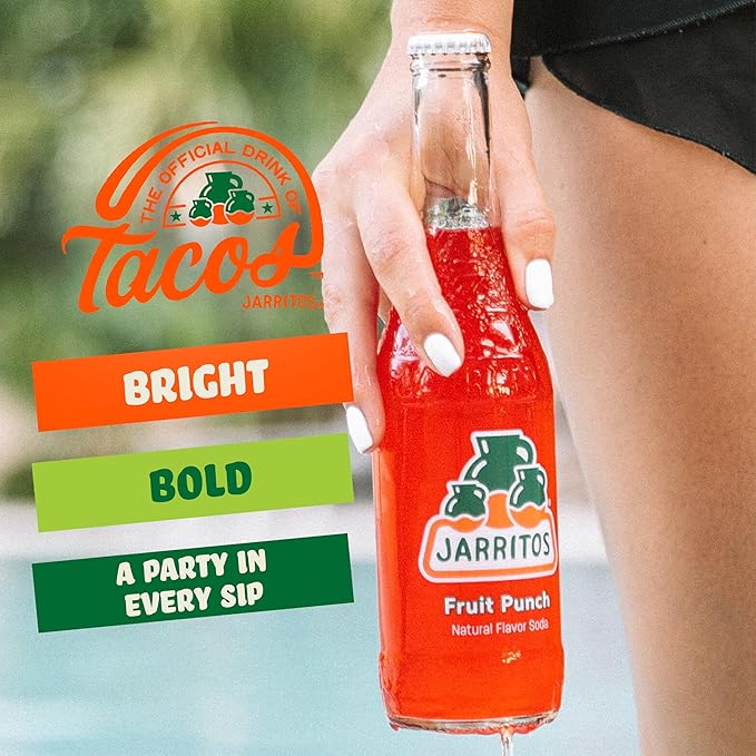 Jarritos - Mexican Soda Soft Drinks Fruit Punch (17.7 oz 524ml) 24 Bottles - Made with Real Cane Sugar - 0g Fat - Made in Mexico - Natural Flavor Soda Pop - Party &amp BBQ Beverages
