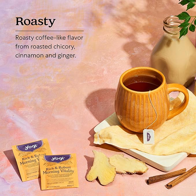 Yogi Tea Rich &amp Robust Morning Vitality (Pack 3) - 48 Tea Bags - Contains caffeine - Supports Energy - Inlcudes Roasted Chicory Cinnamon Ginger &amp More