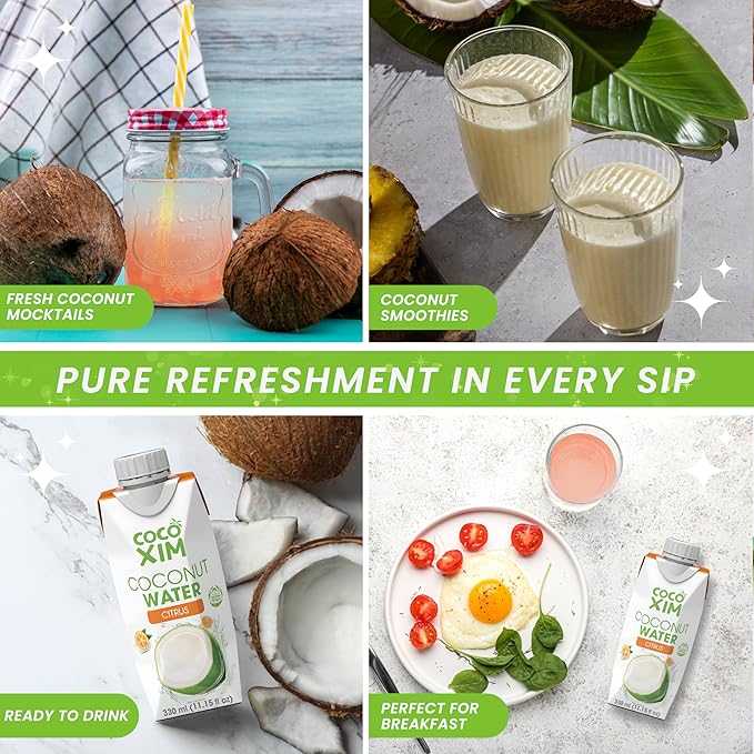 COCOXIM Ready to Drink Coconut Water with Citrus Juice – 11 oz (Pack of 12)|100% Natural &amp Fresh with Electrolytes &amp Nutrients | Halal &amp Kosher Certified | Alternative to Soda Soft Drinks
