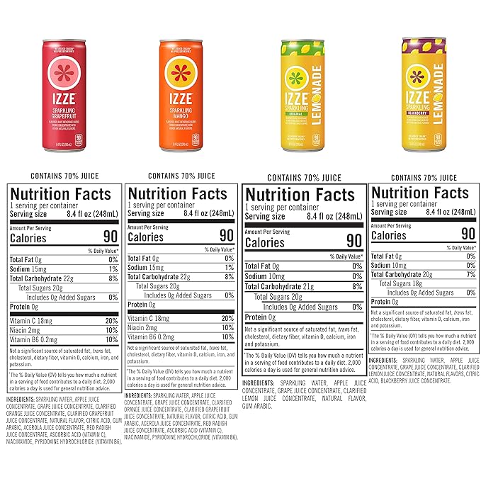 IZZE Sparkling Juice Variety Pack 8.4 Fl Oz (Pack of 24)