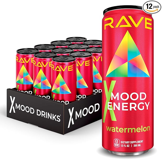 RAVE Mood Energy Drink is Mind Blowingly Different. With Mood-Boosting Functional Mushrooms Nootropics Adaptogens &amp B Vitamins. Experience Mind &amp Body Rush! 225mg Caffeine - Electrolytes - Z