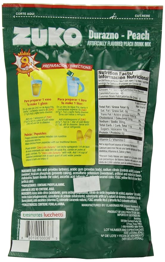 Zuko Instant Drink-Peach 14.1-Ounce (Pack of 6)