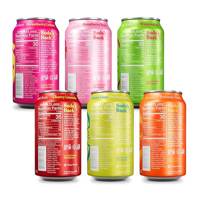 Poppi Sparkling Prebiotic Soda Beverage with Apple Cider Vinegar Seltzer Water and Fruit Juice Fun Favorites Variety Pack 12 Fl Oz Pack of 12 Packaging May Vary