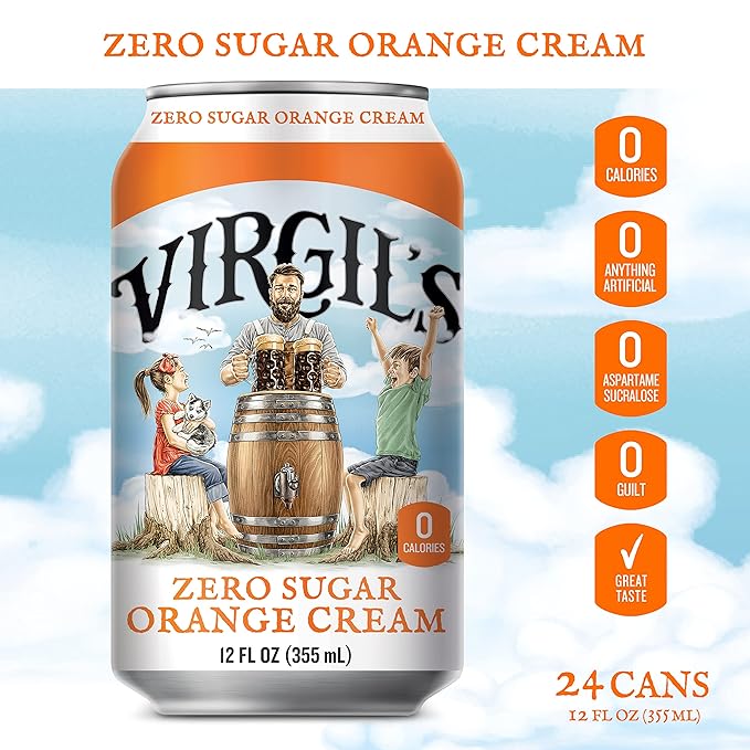 Virgil's Zero Sugar Favorites AMZN Variety 4-6pk Std. 12 oz Cans (Root Beer Vanilla Cream Black Cherry Orange Cream) 24 Count