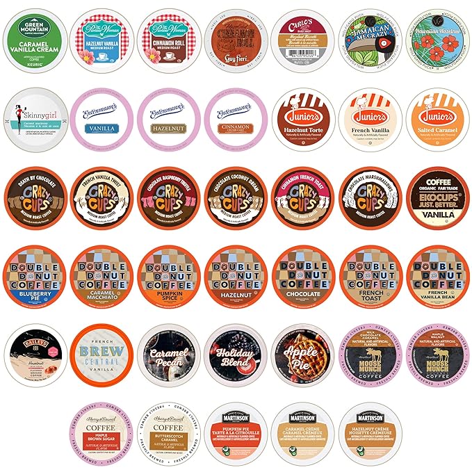 Crazy Cups Pod Variety Pack - Unique Flavors of Chocolate Vanilla Caramel Coffee Capsules Flavored Coffee 40 Count
