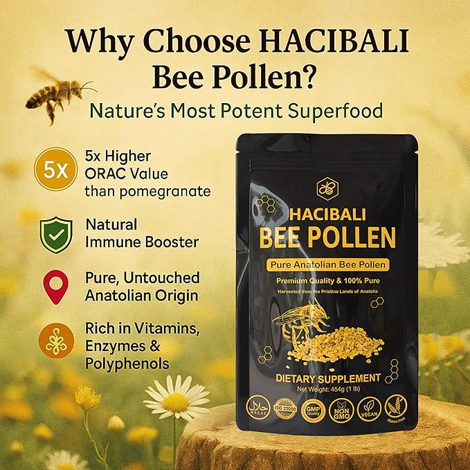 Organic Bee Pollen Granules – 1 lb (454g) – Raw &amp Natural – EU &amp USDA Organic Certified – Halal Kosher GMP ISO 22000 – Premium Anatolian Bee Pollen Superfood
