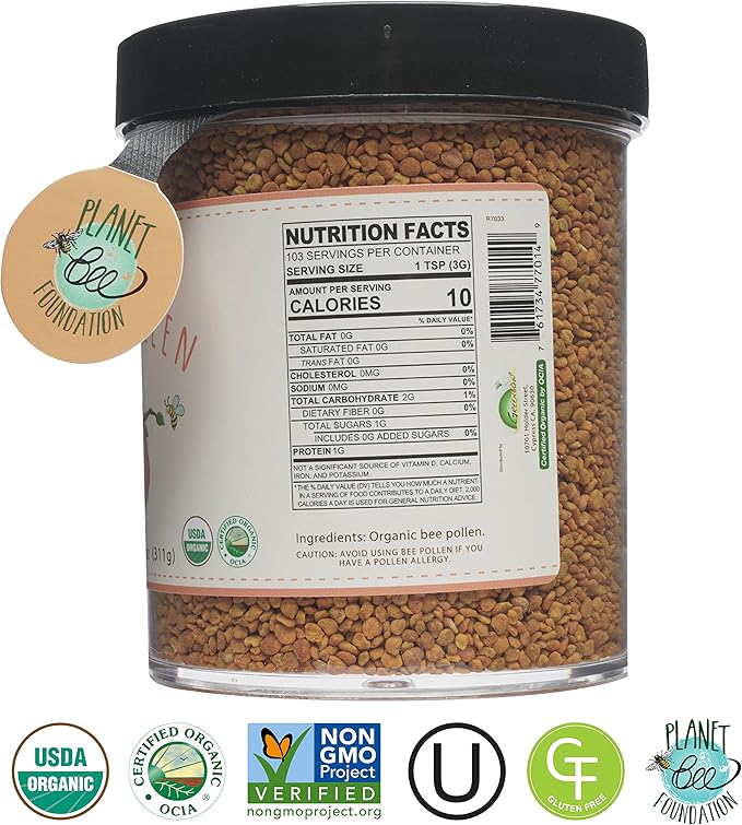 Greenbow Organic Bee Pollen - 100% USDA Certified Organic Non-GMO Halal Kosher Certified Pure &amp Natural Bee Pollen - Superfood Packed with Proteins Vitamins &amp Minerals - Gluten Free - 311