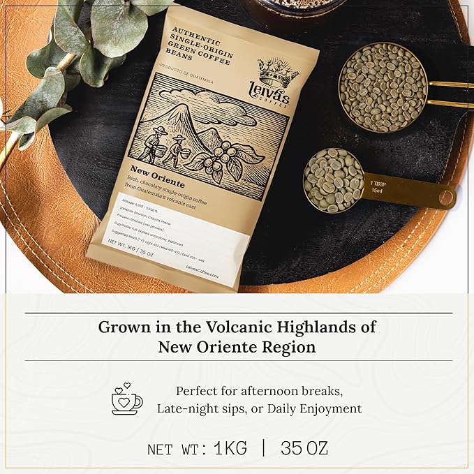 Leiva’s Unroasted Green Coffee Beans (1kg) – Nuevo Oriente Single Origin Coffee w/Rich Chocolate Notes – Washed Shade Grown Organic Guatemala Beans – Low Acid Whole Bean Unroasted Blend