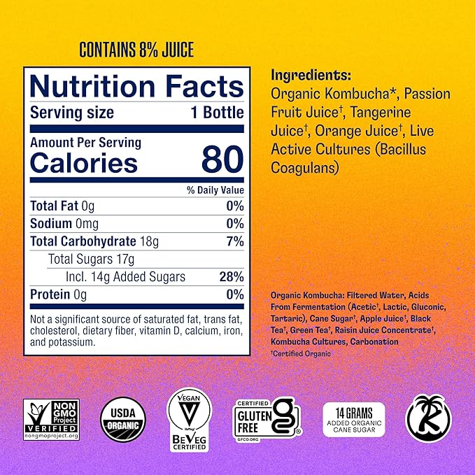 Health-Ade Kombucha Tea Organic Drink Fermented Tea with Living Probiotics Detoxifying Acids Supports Gut Health Non-GMO Vegan Gluten Free 12 Pack (16 Fl Oz Bottles) Passion Fruit Tangerine