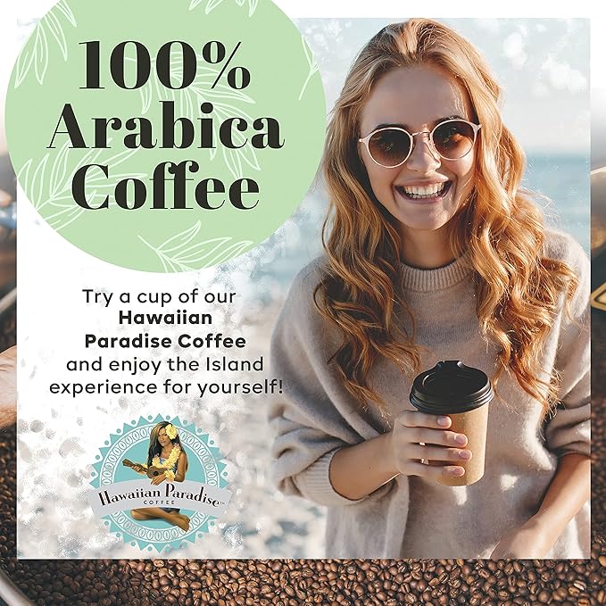 Hawaiian Paradise Coffee 100% Kona Coffee 8oz Bag Whole Bean Kona Roast Made in USA in Small Batches from Sustainably Grown Arabica Beans Pure Estates