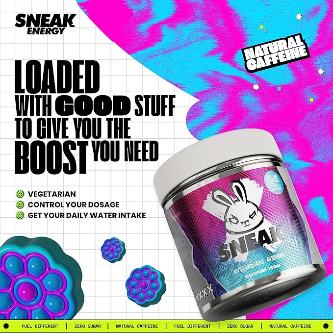 SNEAK Energy Drink Powder | Blue Raspberry | No Sugar. No Nasties. Just Natural Caffeine Focus-Boosting Nootropics | 40 Servings