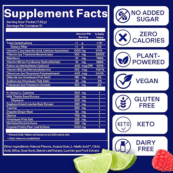Blueshift Pre-Game - Pre Drinking NAC Supplement Electrolytes Powder Packets Hydration Packets Liver Support with Ginger Cysteine Milk Thistle No Sugar Powder Sticks (10 Pack)