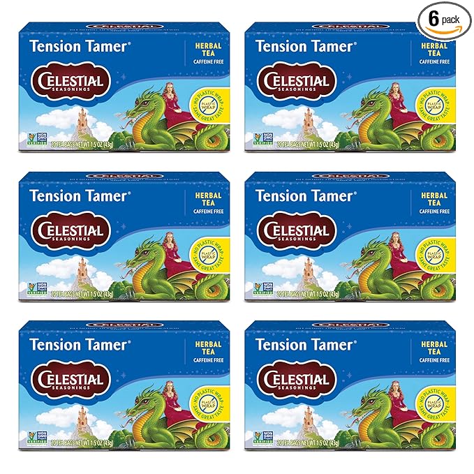 Celestial Seasonings Tension Tamer Herbal Tea Caffeine Free 20 Tea Bags Box (Pack of 6)