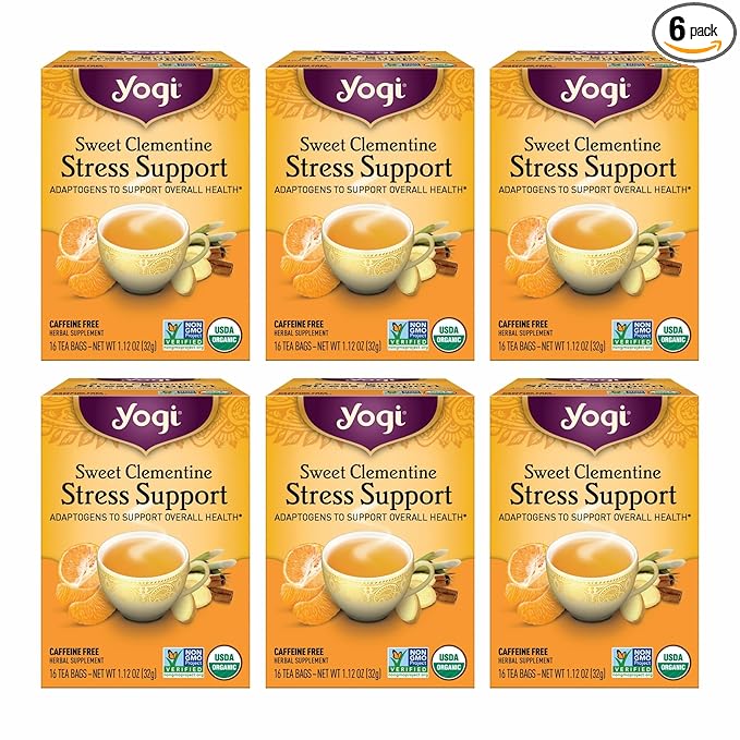 Yogi Tea Sweet Clementine Stress Support Tea USDA Certified Organic Non-GMO 16 Tea Bags per Pack (6 Packs)