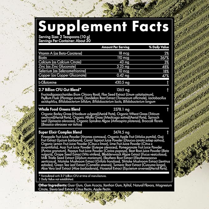 WelleCo The Super Elixir Daily Greens Powder Probiotic Drink Mix with Whole Foods Gluten Free Vegan Gut Health Powder Energy Immunity Healthy Skin Hair &amp Nails (Jar Pineapple &amp Lime Ja