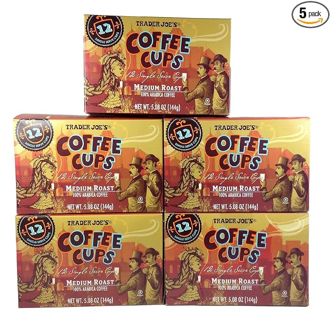 Trader Joe's Coffee Cups - Single Serve - Medium Roast Arabica Coffee - Pack of 5 dark brown