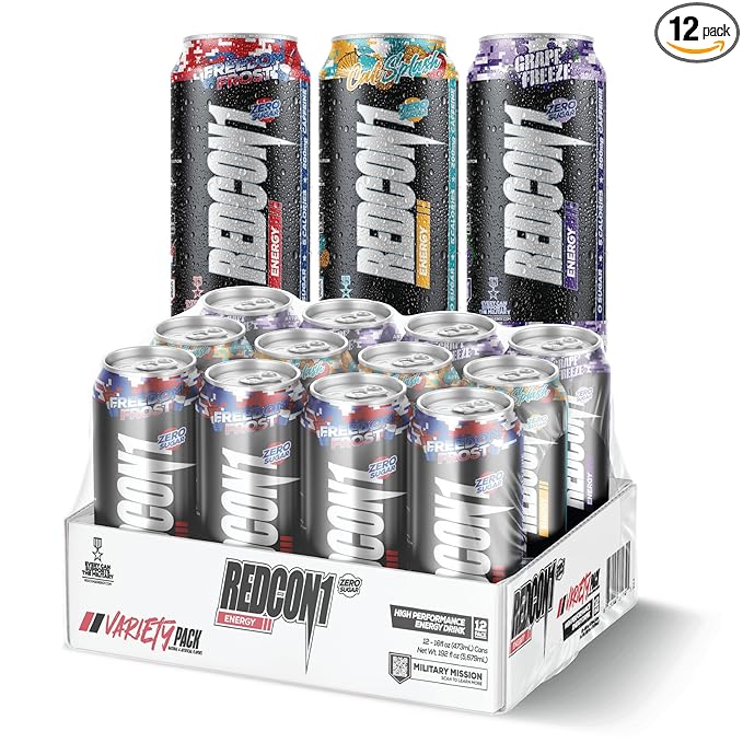 REDCON1 Energy Drink - 200mg Caffeine Drink with Zero Sugar L-Carnitine &amp Taurine - High Performance Energy Drinks with Nootropics - Variety Pack 16 Fl oz (12 Pack)