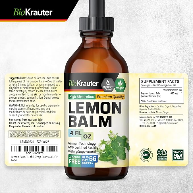 BIO KRAUTER Lemon Balm Tincture 4 Fl. Oz. &amp Olive Leaf Tincture 4 Fl. Oz.