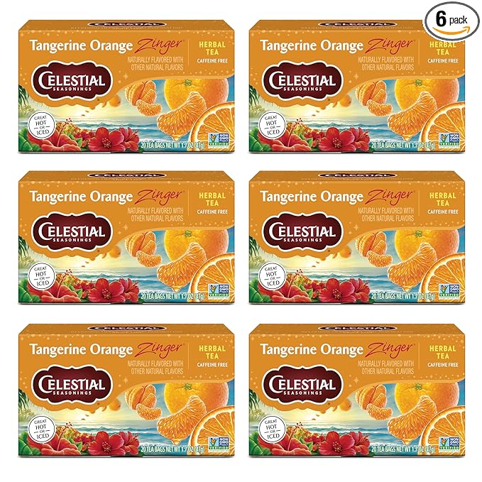 Celestial Seasonings Tangerine Orange Zinger Herbal Tea Caffeine Free 20 Tea Bags Box (Pack of 6)