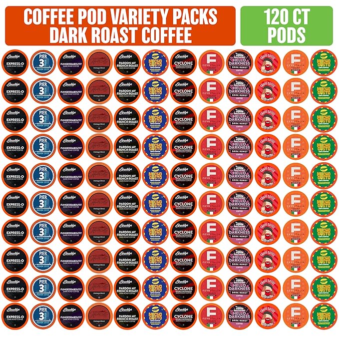 Coffee Pod Variety Packs Dark Roast Sampler Assorted Compatible with 2.0 K-Cup Brewers Variety Pack 120 Count (Pack of 1)