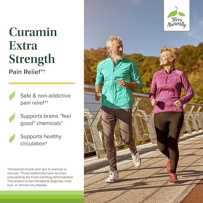 Terry Naturally Curamin Extra Strength - 120 Vegan Tablets - Non-Addictive Pain Relief Supplement with Curcumin from Turmeric Boswellia &amp DLPA - Non-GMO Gluten-Free - 40 Servings