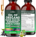 NEW AGE Oil of Oregano Drops - Black Seed Oil Elderberry Vitamin D D3 K2 Olive Garlic - Immune Support Supplement Wellness Formula Zinc Supplements Liquid - 2Fl Oz
