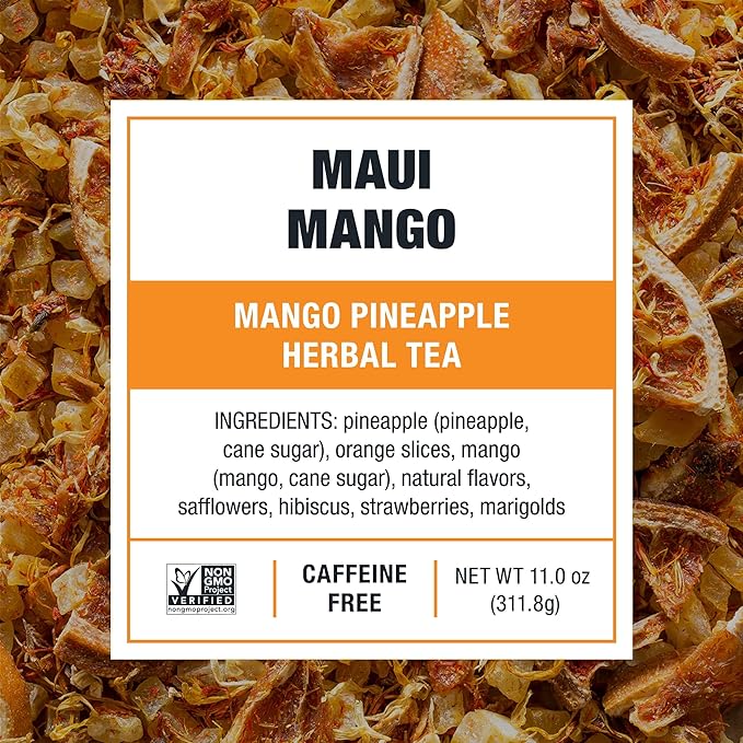 Tiesta Tea - Maui Mango Cold Brew Loose Leaf Mango Pineapple Herbal Tea Premium Non-Caffeinated Blend Cold Brew Packets Makes 64oz Pitcher Per Bag (Pack of 10)