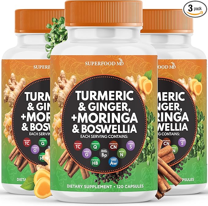 Turmeric Moringa 50000mg Supplement | Ginger Boswellia 3000mg Saffron 2000mg Holy Basil- Joint Support Supplement for Women and Men with Ceylon Cinnamon Quercetin Tart Cherry- 360 Count