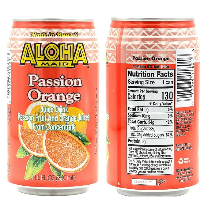 Aloha Maid Drinks Orange Variety 4 Cans per Flavor Total 12 Cans
