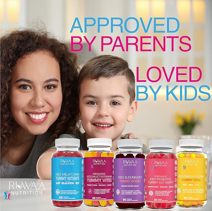 RUWAA NUTRITION Melatonin Kid Gummies. Chewable Safe Drug-Free &amp Effective Children's Sleep Aid &amp Teens. 1mg Melatonin Gummy Gluten-Free Vegetarian Restful Sleep Supplement for Ages 4+. 60c