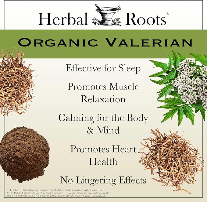 Herbal Roots Pure Organic Valerian Root Capsules - 900 mg - Non-Habit Forming with no Melatonin Non-GMO - 60 Count Vegan Capsules Herbal Supplement