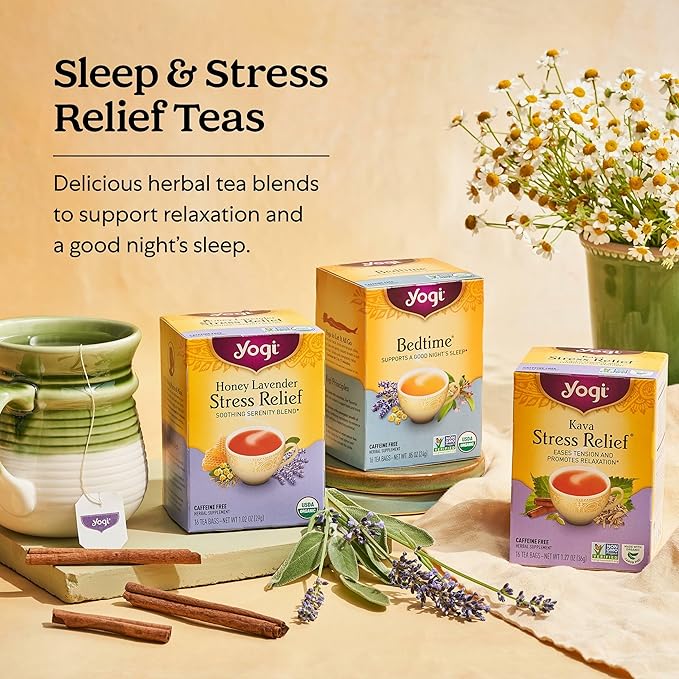 Yogi Tea Stress Relief &amp Relaxation Variety Sampler - 16 Bags per Pack (5 Packs) - Organic Relaxing Tea Sampler Set - Calming Comforting Chamomile Relaxed Mind &amp More