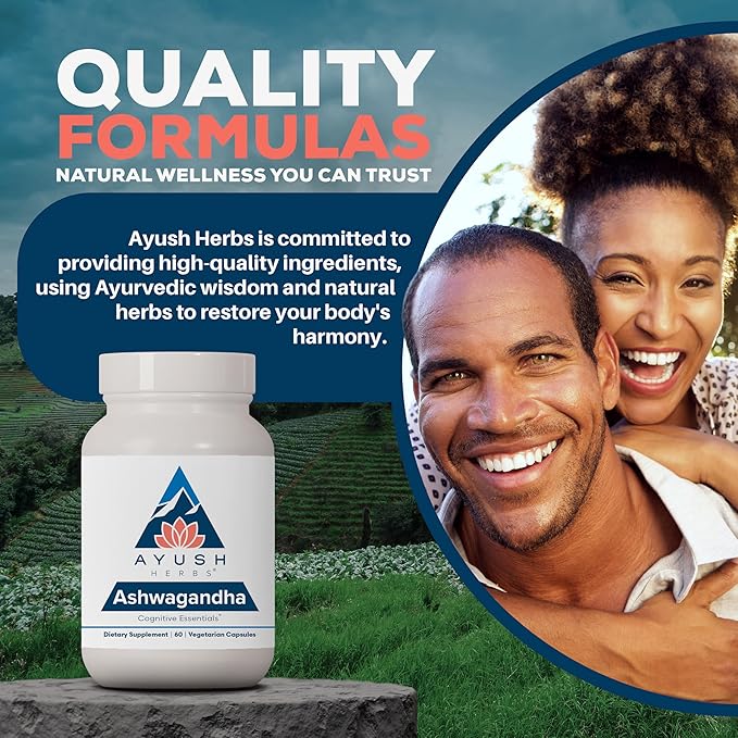 Ayush Herbs Ashwagandha Capsules - Ashwagandha for Men &amp Women Ashwagandha Supplements Pure Ashwagandha Root Powder for Stress 500mg per Pill - 60 Servings