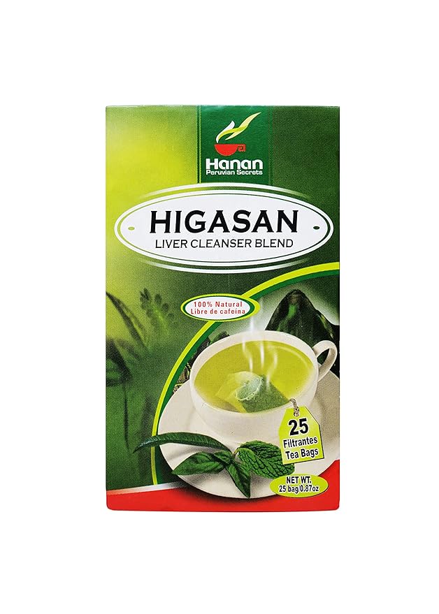 Hanan Peruvian Secrets Higasan Herbal Tea | 100% Natural Liver Cleanser | 25 Tea Bags | Naturally Aids in Cleansing the Liver and Maintaining Healthy Cholesterol Levels (6 Pack)