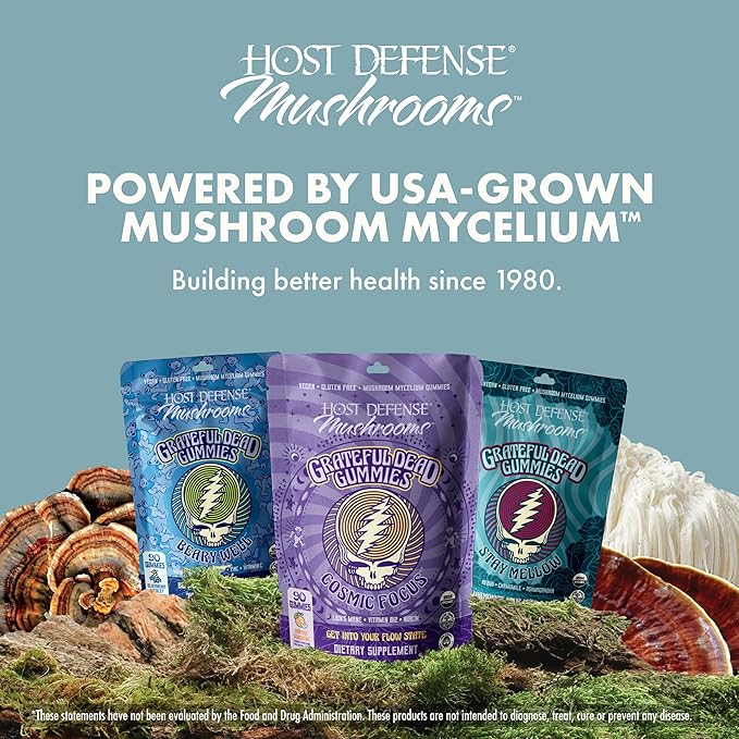 Host Defense Stay Mellow Grateful Dead Gummies - Reishi Mushroom Gummies with Ashwagandha Chamomile &amp Lions Mane - Support for Stress Reduction and Relaxation (30 Servings)