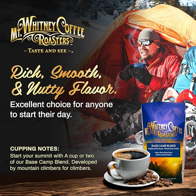 Mt. Whitney Base Camp Blend Coffee Beans - Medium Dark Roast Coffee Low Acid Coffee - Ground Coffee 2 pound (Pack of 1)