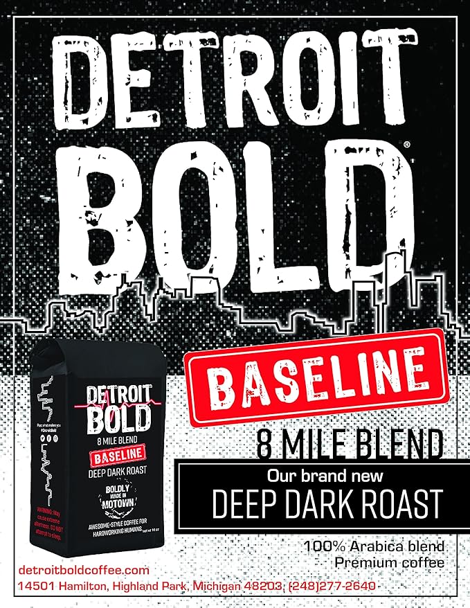 America's. Boldest. Coffee. Dark Roast - Whole Bean - 16 Ounce Bag - 100% Arabica - Detroit Bold Coffee Baseline Blend