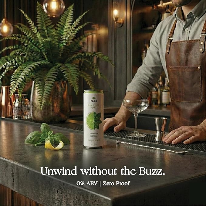 Hazlo Spritz (Lime &amp Mint) - Zero Proof Spritz Cocktail Mixer Craft Mocktails with Adaptogens Nootropics - Functional Seltzer Calming Non Alcoholic Drinks Alcohol Alternatives for Mood 12 Cou