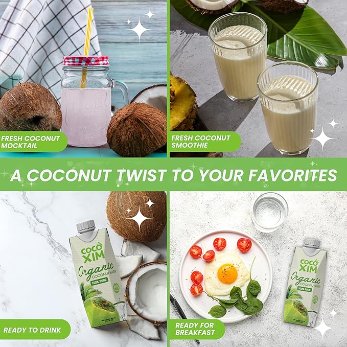 COCOXIM Ready to Drink Organic Coconut Water - 16.9 oz (Pack of 12) | Zero Added Sugar| 100% Natural &amp Fresh with Electrolytes &amp Nutrients | Halal &amp Kosher Certified | Alternative to Soda