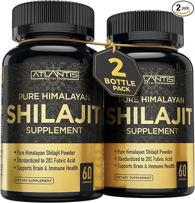 Atlantis Nutrition Himalayan Shilajit Capsules Formulated with 20% Fulvic Acid | 1000MG Per Serving — 10:1 Extract | USA Made | Himalayan Shilajit Supplement for Men &amp Women | 120 Capsules