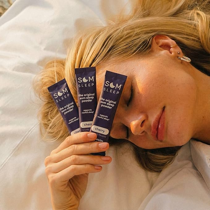Som Sleep Calm Sleep Aid Powder Drink Mix 3mg Melatonin Magnesium Vitamin B6 L-Theanine &amp GABA – Vegan Zero Sugar Keto Friendly – Cherry 30-Pack