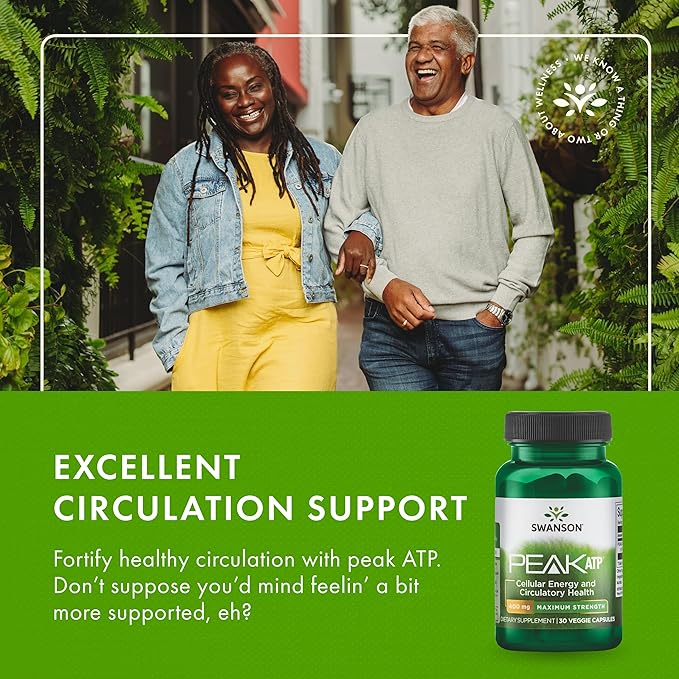 Swanson Maximum Strength Peak ATP Cellular Energy Supplement for Athletes and Active Adults Seeking Performance and Recovery Support - 400 mg (30 Veggie Capsules)