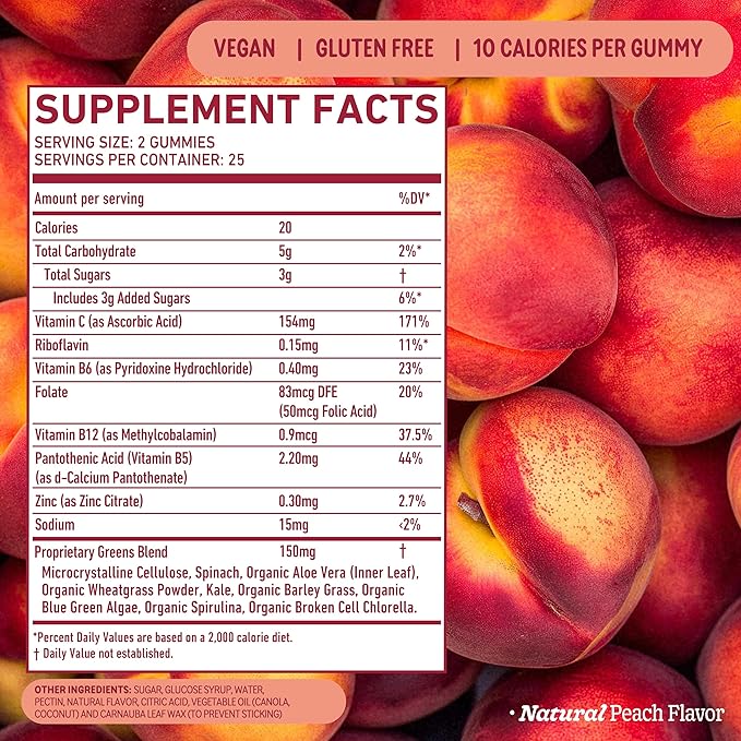 8Greens Daily Greens Peach Gummies 50 Count