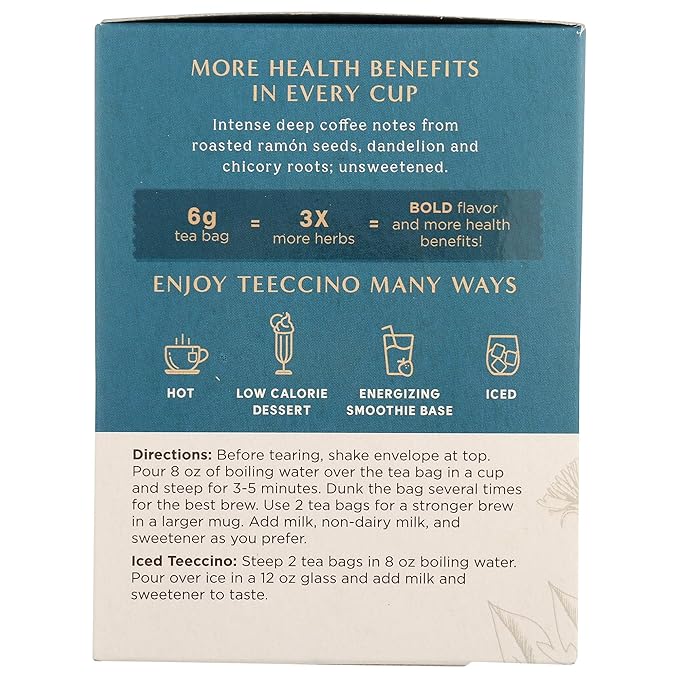 Teeccino Dandelion Dark Roast and Dandelion Caramel Nut Tea Variety Pack - Caffeine-Free Roasted Herbal Tea with Prebiotics Gluten Free - 10 Tea Bags (Pack of 4)