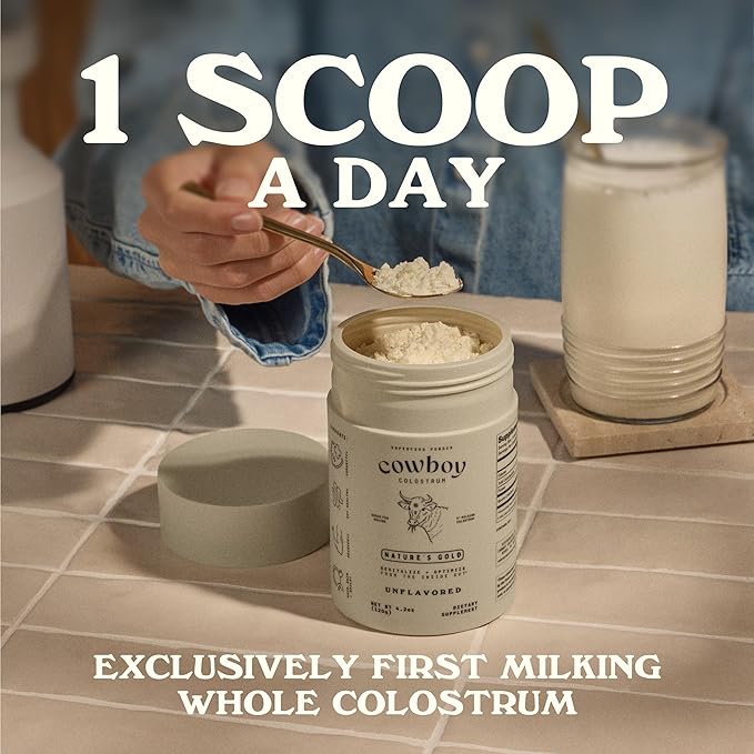 Cowboy - The Exclusive 1st Milking Whole Grass Fed Colostrum Supplement for Full Body Health - Bovine Colostrum Powder Packed w/Bioactive Nutrients - Sugar Free (Chocolate 40 Servings)