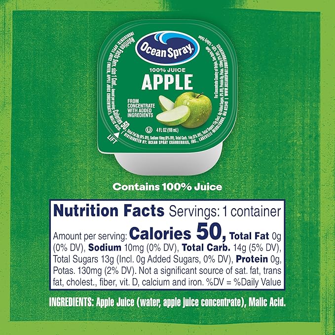 Ocean Spray 100% Apple Juice Cups 4 Ounce (Pack of 48)