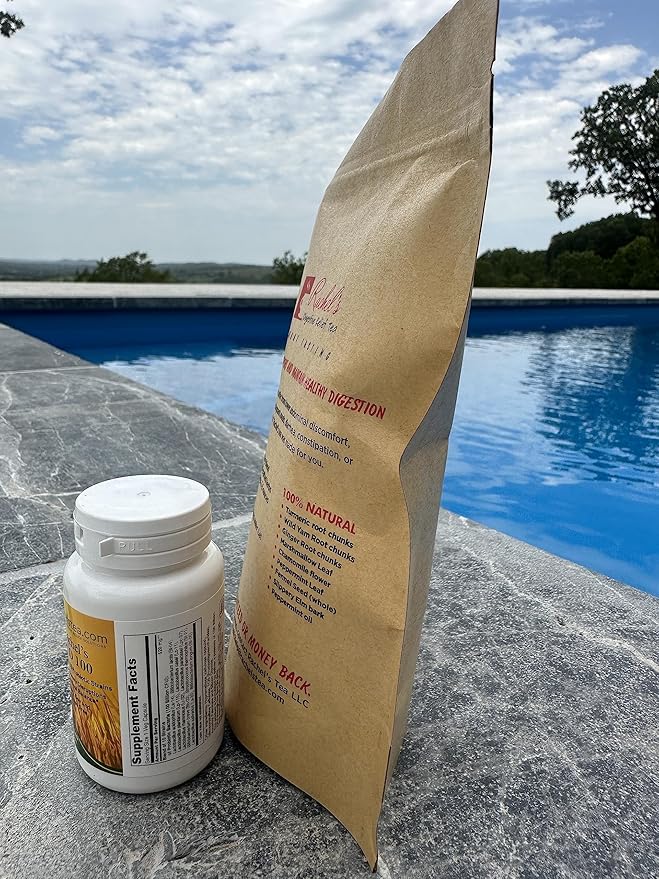 Rachel's Tea: Turmeric Wild Yam Ginger Marshmallow Chamomile Peppermint Fennel Slippery Elm: 30 bags 60 cups: Rachel's Pro 100 Probiotic 100 Billion/10 probiotic strains Acid Resistant